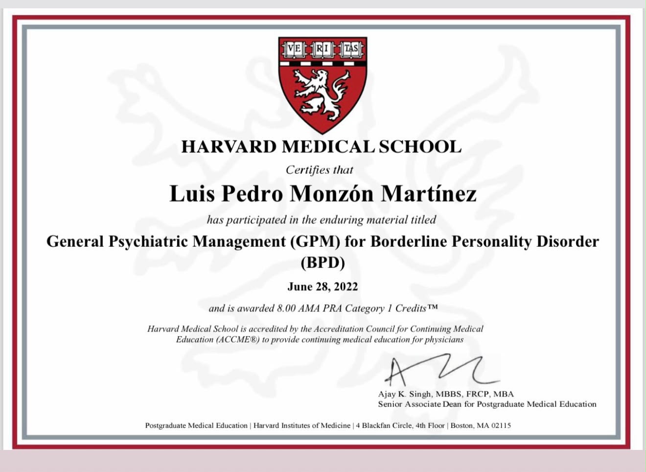 Certificado Harvard